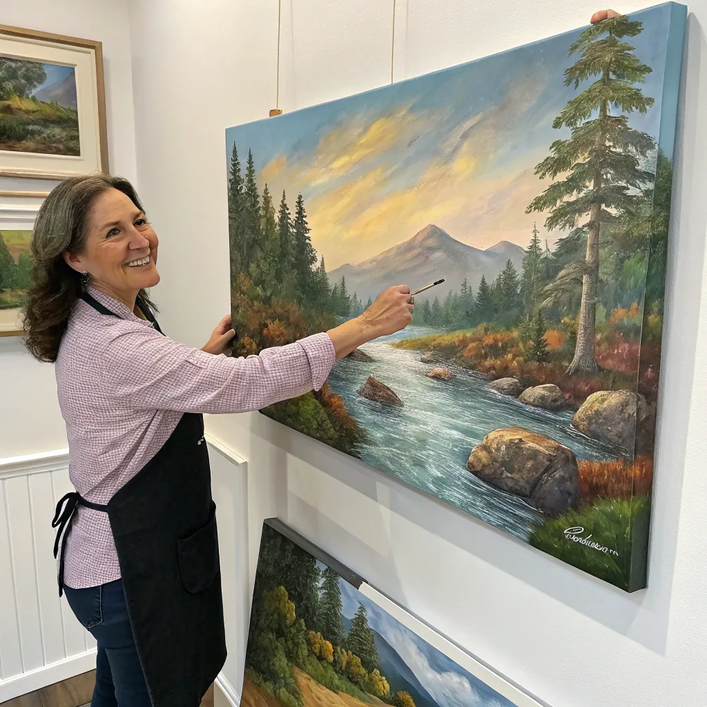 Customer showcasing a beautifully painted canvas
